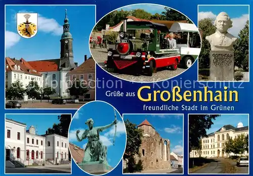 AK / Ansichtskarte  Grossenhain_Sachsen Marienkirche Cottbuser Bahnhof Diana Statue Werner von Siemens Gymnasium Lessing Denkmal Grossenhain Sachsen