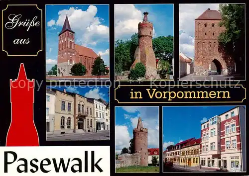 AK / Ansichtskarte  Pasewalk_Mecklenburg_Vorpommern Marienkirche Kiek in de Mark Prenzlauer Tor Am Markt Pulverturm Prenzlauer Strasse Pasewalk_Mecklenburg