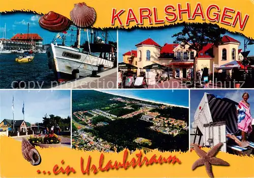 AK / Ansichtskarte 73840103 Karlshagen_Carlshagen_Usedom Hafen Hotels Fliegeraufnahme Strandkorb 
