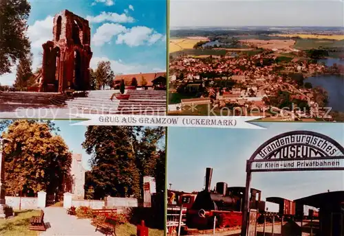 AK / Ansichtskarte  Gramzow_Uckermark Ruine Fliegeraufnahme Bahn Museum Gramzow Uckermark