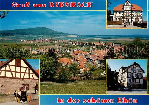 AK / Ansichtskarte  Dermbach_Thueringen_Rhoen Panorama mit Baier Backhaus mit Trachtengruppe Saechsischer Hof Apotheke Dermbach_Thueringen_Rhoen