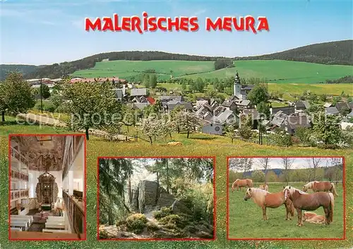 AK / Ansichtskarte 73840146 Meura Panorama Dorfkirche Meurasteine Haflinger Gestuet und Reiterhof Meura