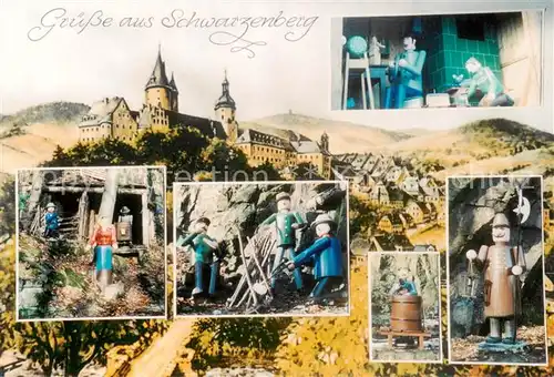 AK / Ansichtskarte 73840149 Schwarzenberg__Erzgebirge Weihnachtsberg am Totenstein Schloss Schnitzerverein Teilansichten 