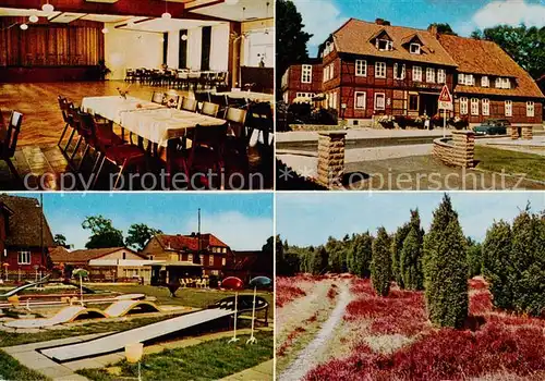 AK / Ansichtskarte 73840174 Amelinghausen_Lueneburger_Heide Schenks Gast und Pensionshaus ADAC Hotel Gastraum Minigolfanlage Heidelandschaft Amelinghausen_Lueneburger