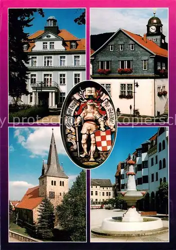 AK / Ansichtskarte  Bleicherode Helios Klinik Rathaus Schneckenhengst Glasfenster im Rathaus Ev Kirche St Marien Marktplatz mit Zierbrunnen Bleicherode