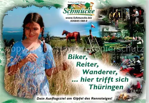 AK / Ansichtskarte 73840182 Schmuecke_Gehlberg_Thueringen Biker Reiter Wanderer Biergarten Grillhuette 