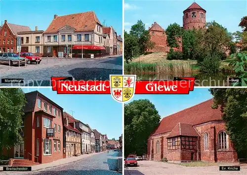 AK / Ansichtskarte  Neustadt-Glewe Marktplatz Burg Breitscheidstrasse Ev Kirche Neustadt-Glewe