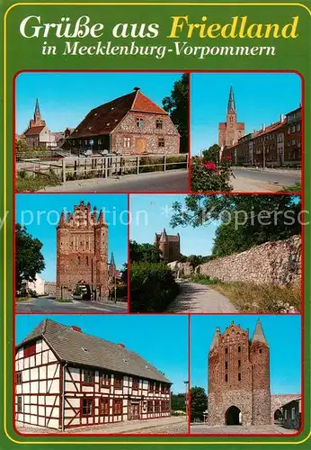 AK / Ansichtskarte  Friedland_Mecklenburg Kirche Stadttor Mauer Fachwerkhaus Friedland_Mecklenburg