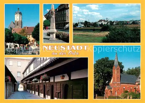 AK / Ansichtskarte Neustadt_Orla Marktplatz Postmeilensaeule Neustadt Hist Fleischbaenke Kath Kirche Neustadt_Orla