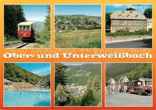 AK / Ansichtskarte Oberweissbach Bergbahn Ortsansicht Froebelmuseum Erlebnisbad Unterweissbach Ortsansicht Lichtetalbahn Oberweissbach