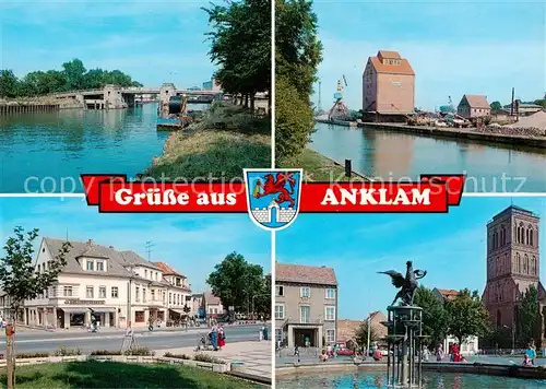AK / Ansichtskarte Anklam Peenebruecke Binnehafen mit Speicher Breitscheid Platz Marktplatzmit Nikolaikirche Anklam