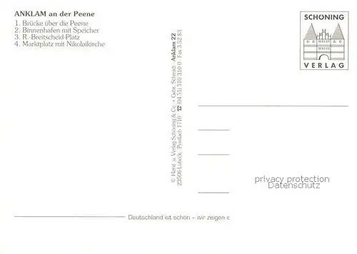 AK / Ansichtskarte Anklam Peenebruecke Binnehafen mit Speicher Breitscheid Platz Marktplatzmit Nikolaikirche Anklam
