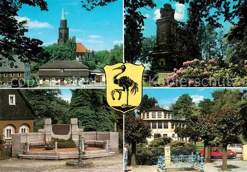 AK / Ansichtskarte Neugersdorf_Sachsen Ev Barockkirche Bismarckturm Buettnerborn mit Gruendungsstaette Spreequelle am Eingang des Volksbades Neugersdorf Sachsen