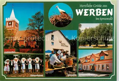 AK / Ansichtskarte Werben_Niederlausitz Wendische Kirche Werbener Fastnacht Spreewaldwirt Lebensmittelhandel Schefter Werbener Kopfweiden Werben_Niederlausitz