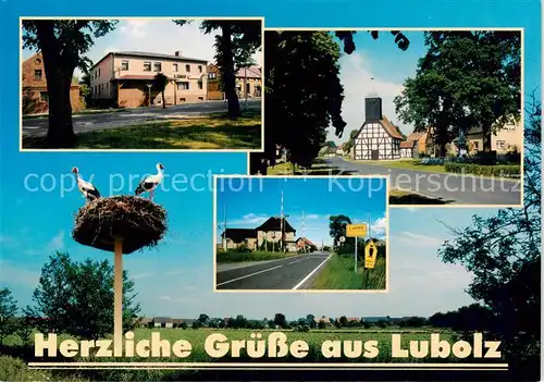 AK / Ansichtskarte Lubolz Gasthaus zur Linde Fachwerkhaus Ortseingang Storchennest Lubolz