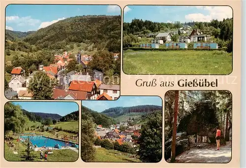 AK / Ansichtskarte Giessuebel_Schleusegrund Panorama Schwimmbad Ortsblick Waldpartie Giessuebel_Schleusegrund