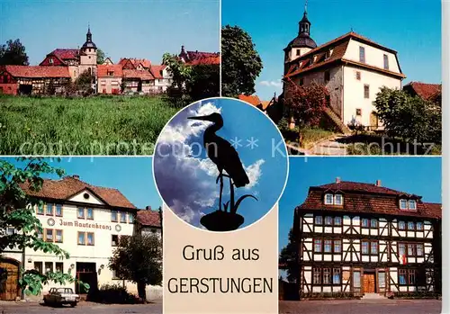 AK / Ansichtskarte Gerstungen Ortsblick Kirche Gaststaette Zum Rautenkranz Markt Apotheke Gerstungen
