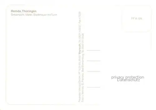 AK / Ansichtskarte Remda Teichel_Thueringen Panorama Marktplatz Schlossturm 