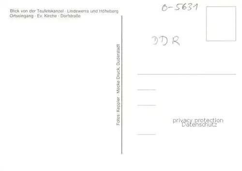 AK / Ansichtskarte Lindewerra Panorama von der Teufelskanzel Lindewerra und Hoeheberg Ortseingang Ev Kirche Dorfstrasse Lindewerra