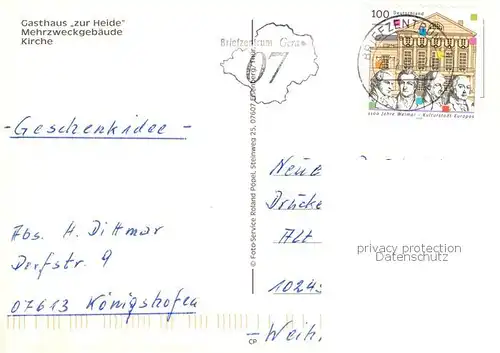 AK / Ansichtskarte Koenigshofen_Eisenberg Gasthaus zur Heide Mehrzweckgebaeude Kirche Koenigshofen Eisenberg