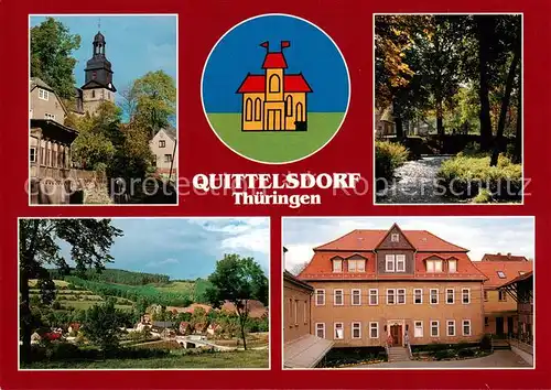 AK / Ansichtskarte Quittelsdorf_Koenigsee_Thueringen Kirche Blick auf die Dorfbruecke Ortsansicht Pflegeheim Johanneshof 