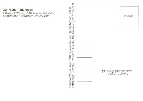 AK / Ansichtskarte Quittelsdorf_Koenigsee_Thueringen Kirche Blick auf die Dorfbruecke Ortsansicht Pflegeheim Johanneshof 