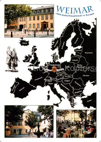 AK / Ansichtskarte Weimar__Thueringen Goethehaus Schillerhaus Wittums Palais und Europakarte 