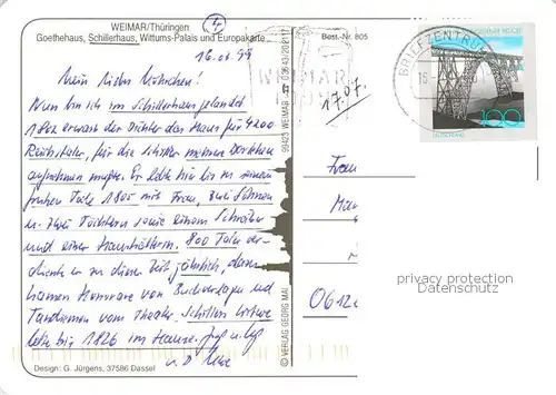 AK / Ansichtskarte Weimar__Thueringen Goethehaus Schillerhaus Wittums Palais und Europakarte 