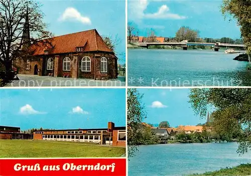AK / Ansichtskarte Oberndorf_Oste Kirche Bruecke Halle Seepartie Oberndorf_Oste