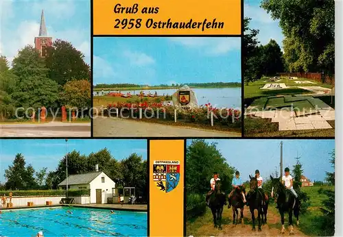 AK / Ansichtskarte Ostrhauderfehn Kirche Idasee Minigolf Schwimmbad Reiter Ostrhauderfehn
