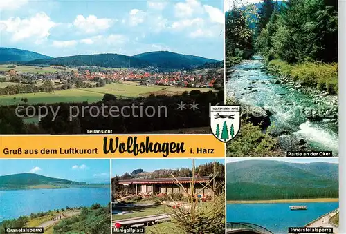 AK / Ansichtskarte Wolfshagen_Harz Panorama Partie an der Oker Granetalsperre Minigolfplatz Innerstetalsperre Wolfshagen Harz