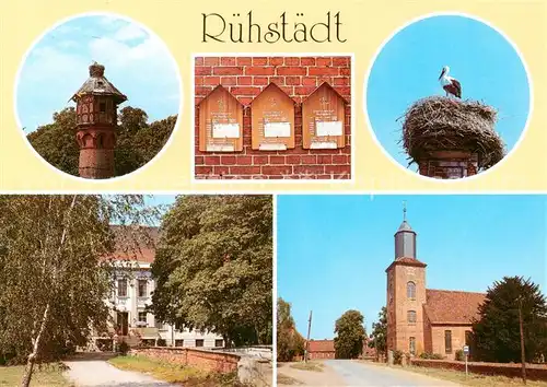 AK / Ansichtskarte Ruehstaedt Storchentum Nest Schloss Kirche Ruehstaedt