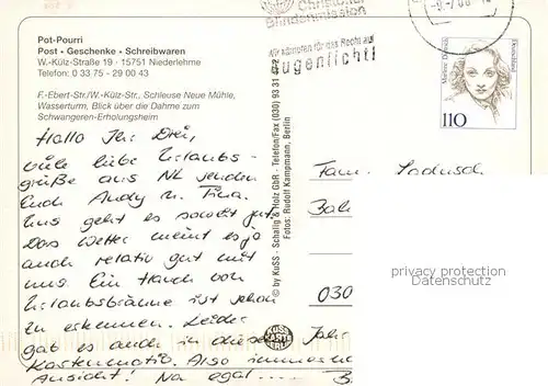 AK / Ansichtskarte Niederlehme Fr Ebert Strasse Schleuse Neue Muehle Wasserturm Dahmeblick mit Schwangeren Erholungsheim Niederlehme