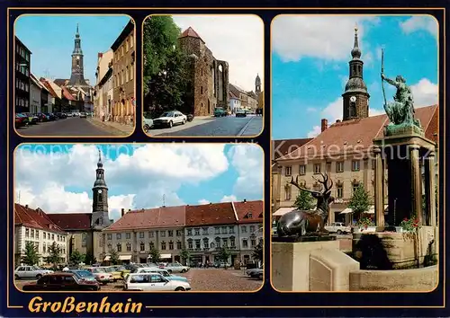 AK / Ansichtskarte Grossenhain_Sachsen Nauendorfer Strasse mit Marienkirche Klosterruine Hauptmarkt Diana Brunnen Grossenhain Sachsen