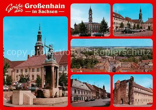 AK / Ansichtskarte Grossenhain_Sachsen Dianabrunnen Rathaus Markt Panorama Klosterruine Grossenhain Sachsen