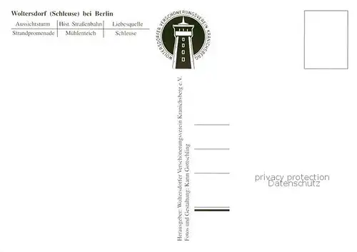 AK / Ansichtskarte Woltersdorfer_Schleuse Aussichtsturm Strandpromenade Hist Strassenbahn Muehlenteich Liebesquelle Schleuse Woltersdorfer_Schleuse