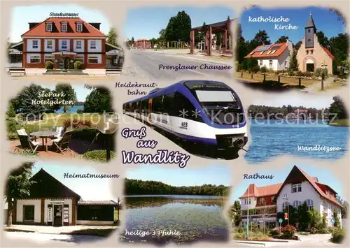 AK / Ansichtskarte Wandlitzsee_Wandlitz Strandrestaurant SeePark Hotelgarten Heidekrautbahn Prenzlauer Chaussee Kath Kirche Heimatmuseum Hl 3 Pfuhle Rathaus 