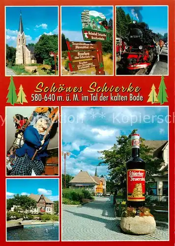 AK / Ansichtskarte Schierke_Harz Kirche Wegweiser Dampflok Hexe Schierker Feuerstein Schierke Harz
