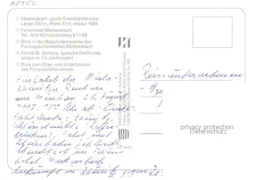 AK / Ansichtskarte Markersbach_Bad_Gottleuba Eisenbahnbruecke Ferienhotel Markersbach Maschinenkaverne des Pumpspeicherwerkes Kirche St Barbara Pumpspeicherwerk Fliegeraufnahme 