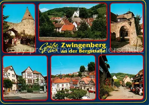 AK / Ansichtskarte Zwingenberg_Bergstrasse Stadttore Panorama Fachwerkhaeuser Dorfstrasse Zwingenberg_Bergstrasse