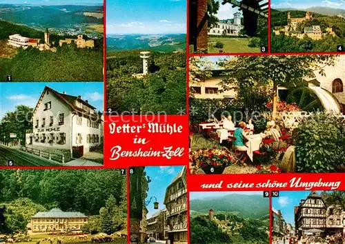 AK / Ansichtskarte Zell_Bensheim Burg Frankenstein Melibokus Schloss Heiligenberg Schloss Auerbach Vetters Muehle Das Muehlrad Fuerstenlager Alt Bensheim Die Starkenburg Marktplatz Zell Bensheim