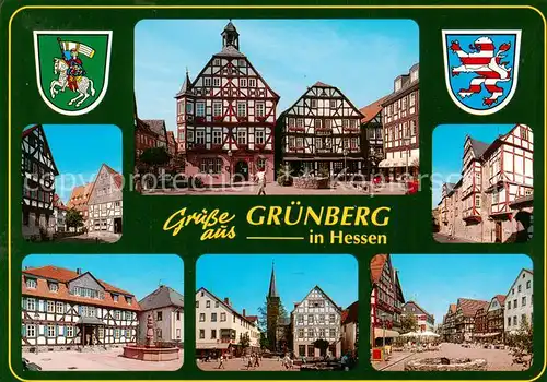 AK / Ansichtskarte Gruenberg__Hessen Marktplatz Brunnen Kirche Fachwerkhaeuser 
