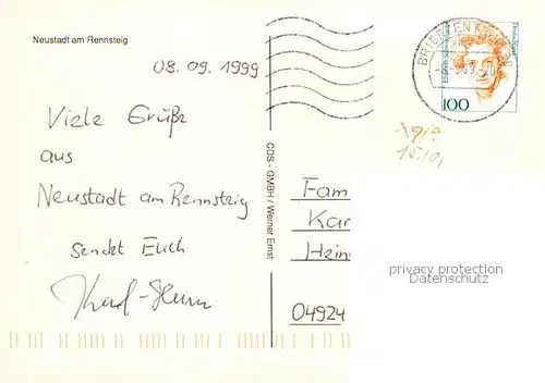 AK / Ansichtskarte Neustadt_Rennsteig Kirche Panorama Schwimmbad Neustadt_Rennsteig