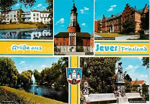 AK / Ansichtskarte 73840445 Jever Sophienstift Schloss Mariengymnasium Pferdegraft Mariendenkmal Jever