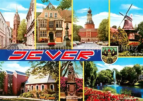 AK / Ansichtskarte 73840448 Jever Kirche Rathaus Schloss Windmuehle Ev Stabkirche Frl Marien Denkmal Am Elisabethufer Jever