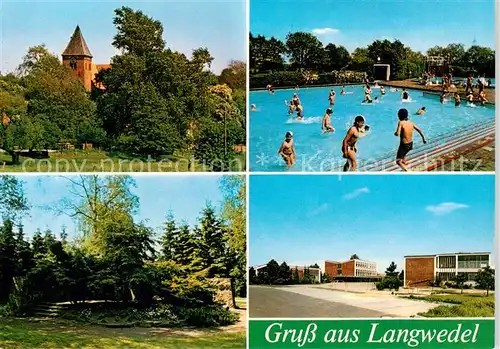 AK / Ansichtskarte 73840450 Langwedel__Verden Kirche Schwimmbad Park Teilansicht 