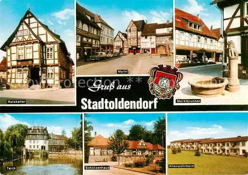 AK / Ansichtskarte  Stadtoldendorf Ratskeller Markt Marktbrunnen Teich Schuetzenhaus Altenwohnheim Stadtoldendorf