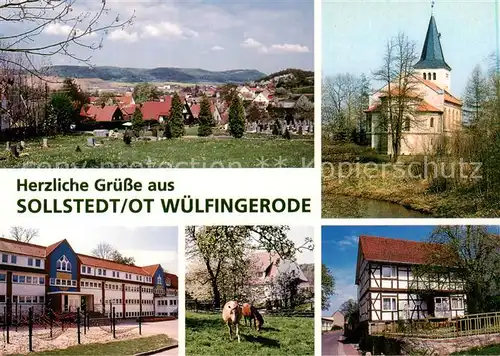 AK / Ansichtskarte 73840484 Wuelfingerode_Sollstedt Panorama Kirche Kindertagesstaette Fachwerkhaus Pferdekoppel 