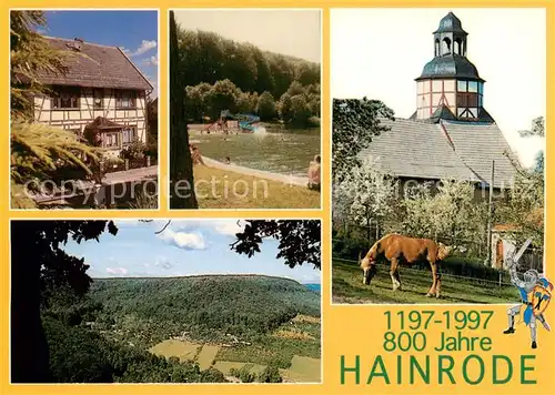 AK / Ansichtskarte  Hainrode_Hainleite Panorama Fachwerhaus Freibad Ortsmotiv 800 Jahre Jubilaeum Hainrode_Hainleite