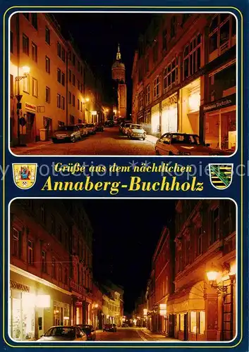 AK / Ansichtskarte  Annaberg_-Buchholz_Erzgebirge Ortszentrum bei Nacht 